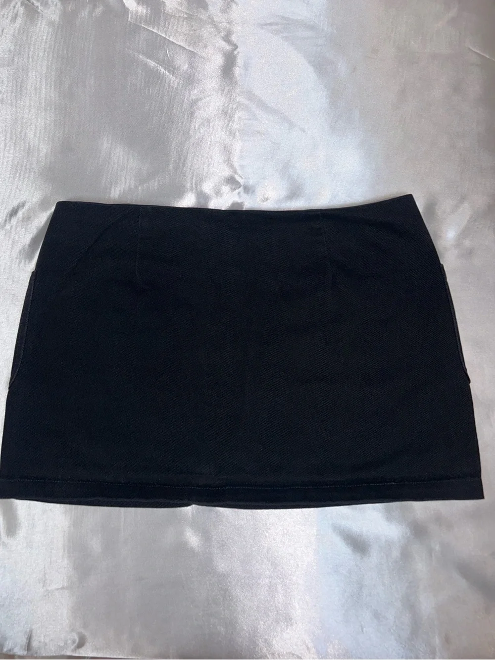 White Fox Black Denim Front Zip Mini Skirt, Size M